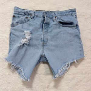 Levi's Light Blue Frayed Jean Shorts